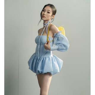 Đầm trắng ống ngực nơ phồng
