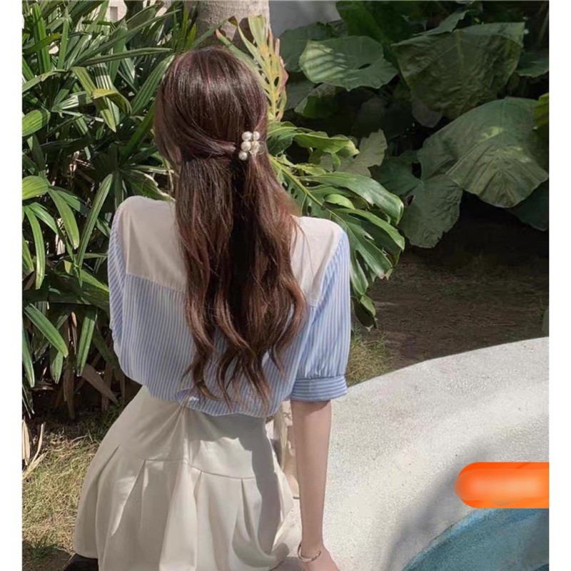 Áo sơ mi kẻ sọc tay lỡ kèm khăn rời