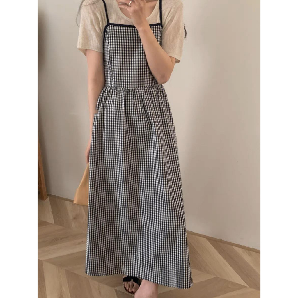 Đầm 2 dây caro XONXEN SHOP QUY NHƠN Miss 2dây caro xòe ,mẫu suông dài co stheer phối thêm áo thun bên trong mã 60136