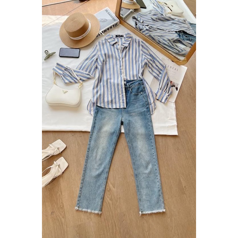 Áo sơ mi kẻ chất mỏng nhẹ Lyn