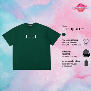 Áo Thun Xanh Lá in 11:11 YOUNG GREEN , Áo phông xanh lá chất liệu 100% Thun Cotton