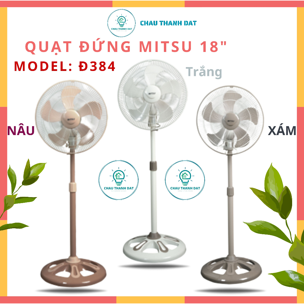 Quạt Đứng MITSU 18" - Quạt Điện Cao Cấp Model Đ384 - Động Cơ Lõi Đồng, Công Suất 70W - Bảo Hành Chính Hãng 24 Tháng