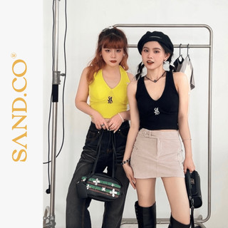 Sand áo croptop nữ hai dây có nút mặc được 3 kiểu có mút đệm - sand summer croptop