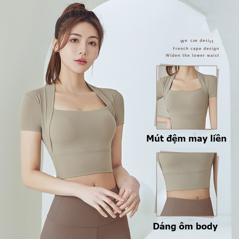 Áo croptop nữ tay ngắn kiểu ôm body, áo croptop tập gym yoga nữ CROP02