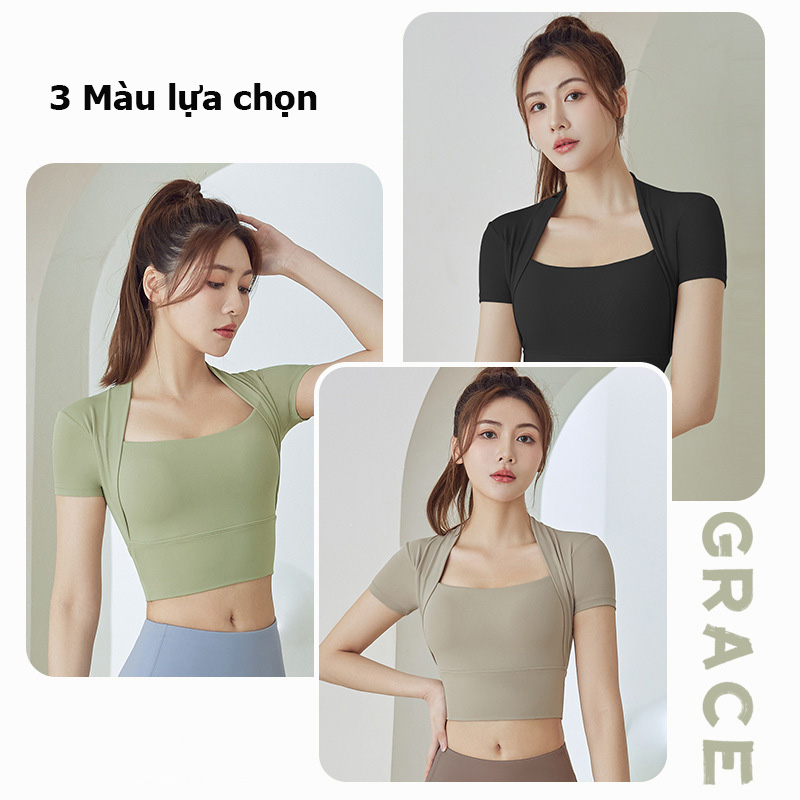 Áo croptop nữ tay ngắn kiểu ôm body, áo croptop tập gym yoga nữ CROP02