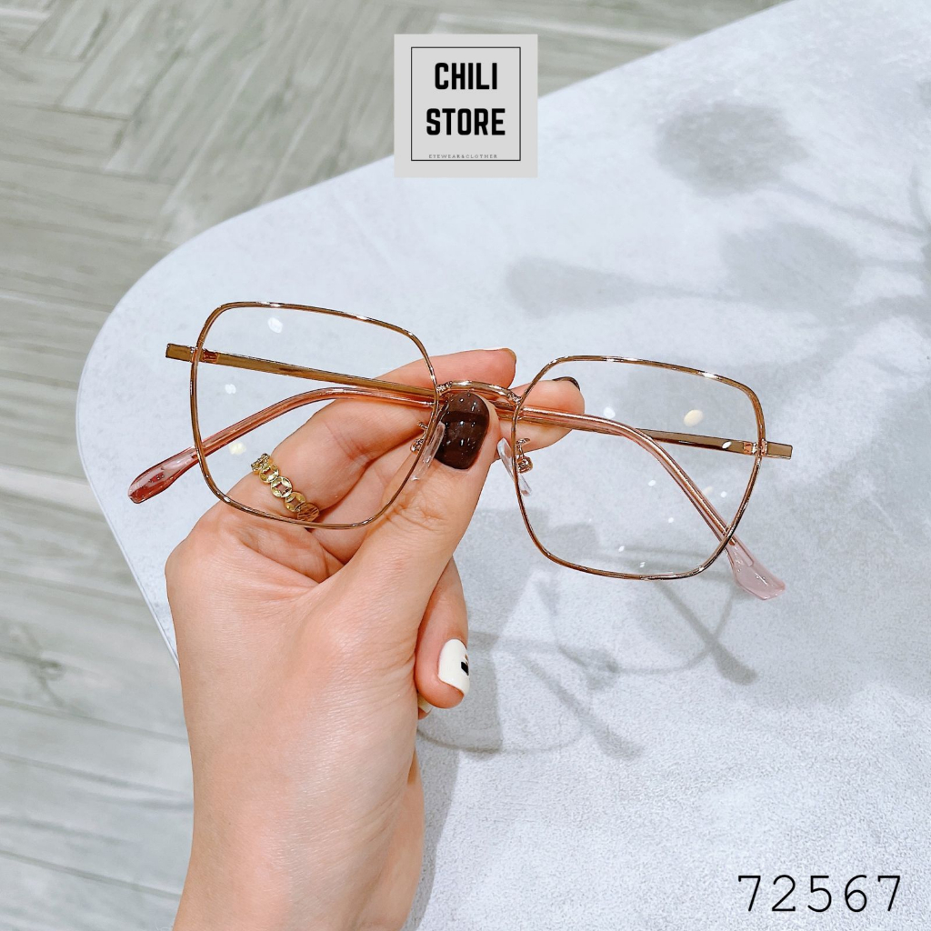 Gọng kính cận kim loại nam nữ Chilistore Kính cận thời trang mắt vuông to 72567 - Lắp cận viễn loạn