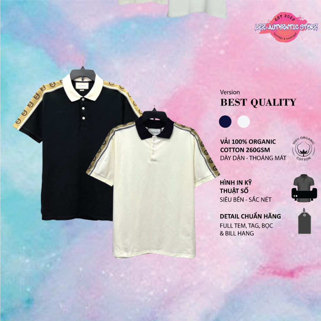 Áo Polo Gu*CCI Monogram Pattern 2 Màu Vải  Cá Sấu Cotton 100%