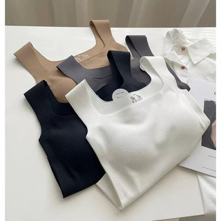 Áo bra nữ croptop thun lửng ngắn 3 lỗ vải gân tăm có mút ngực chất mát siêu co giãn