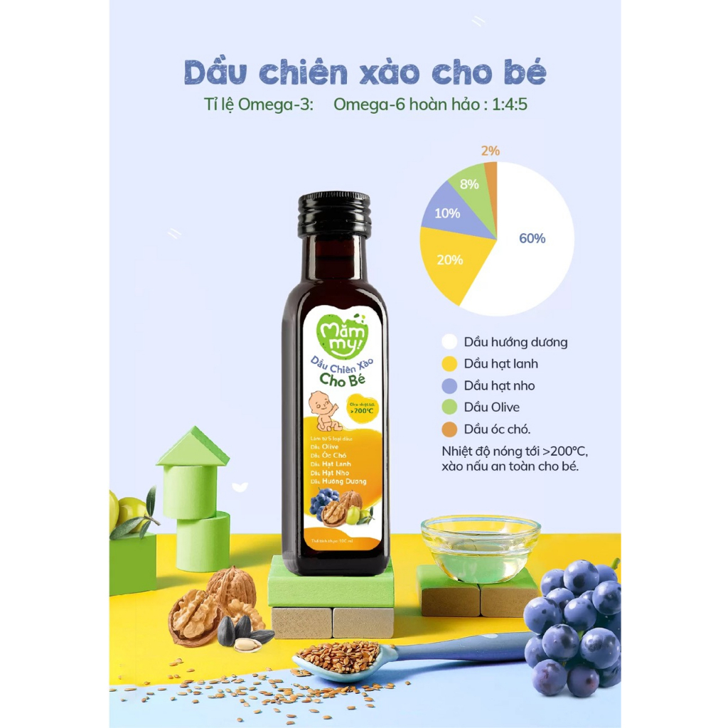 Dầu ăn dặm bổ não Mămmy chai 100ml, dầu cá hồi, dầu hạt lanh, dầu Olive bổ sung DHA, Omega-3 cho bé từ 6 tháng