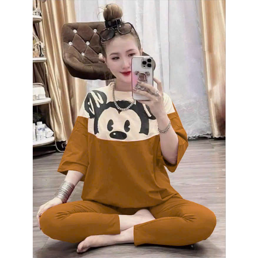 Set bộ cotton nữ mặc nhà phối màu