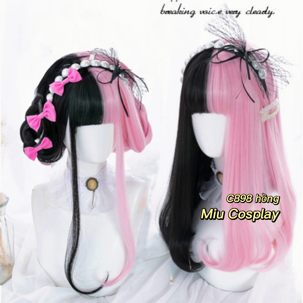 [Sẵn] Wig/Tóc giả dài thẳng hot trend cá tính nửa đen nửa hồng - teen/lolita C898 hồng [Miu Cosplay]