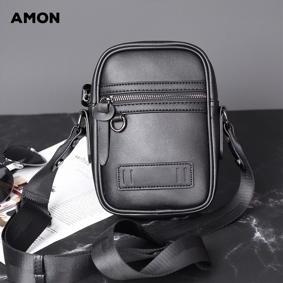 Túi Đeo Chéo Nam Modmini- Túi Da Pu Nhỏ Gọn Trẻ Trung, Da Loại Xịn 2 Màu Đen Và Xám - Amon