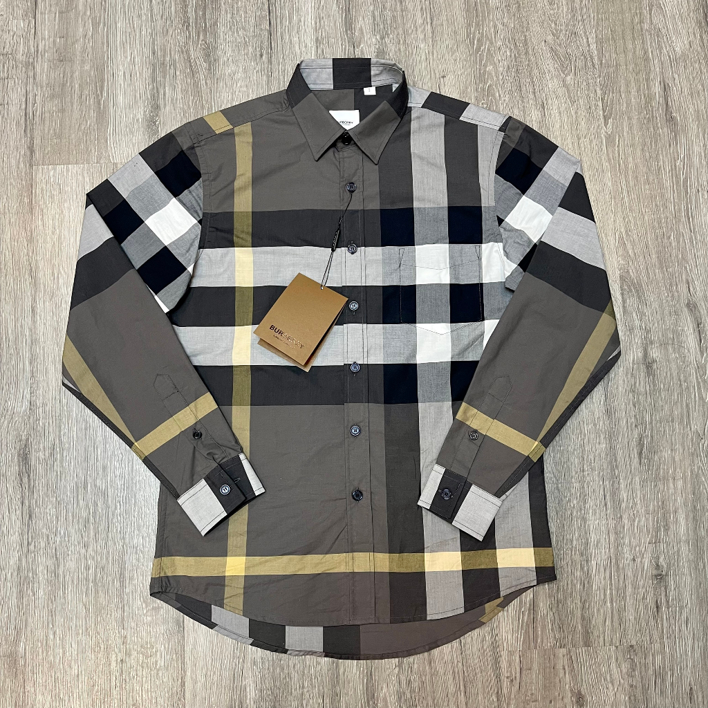 Áo sơ mi dài tay Burberry Xám kẻ sọc phối vàng đen LA 1-1 on web