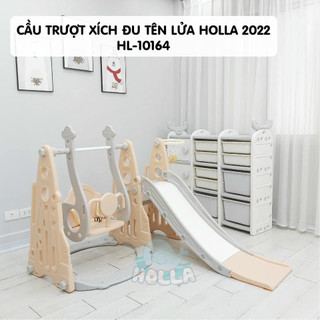 Cầu trượt cho bé, Cầu trượt xích đu 3IN1 Holla, Tặng kèm Bóng rổ cho bé  (chính hãng)