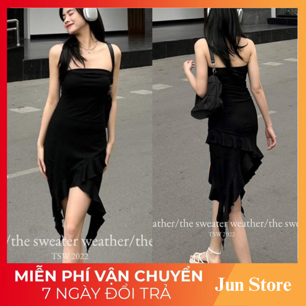Váy đầm body cúp ngực ôm viện lượn sóng tua rua Jun Store 3386
