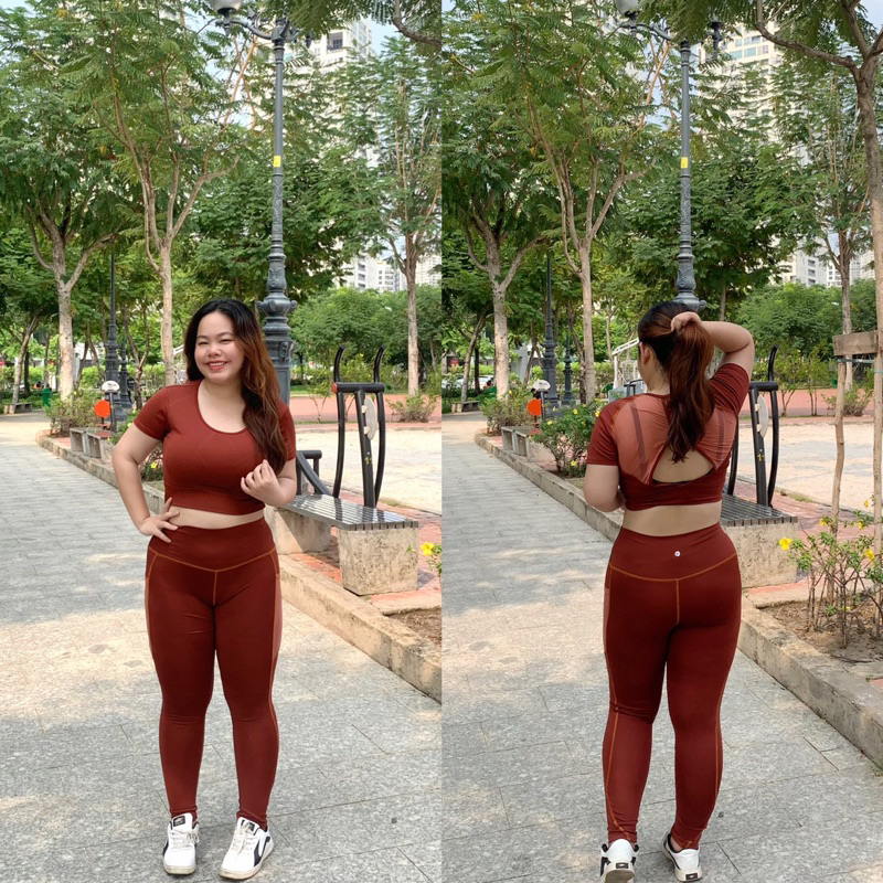 Set dài croptop phối lưới tập gym yoga bigsize chất thun poly co dãn hút mồ hôi kèm mút ngực màu xanh đen cam