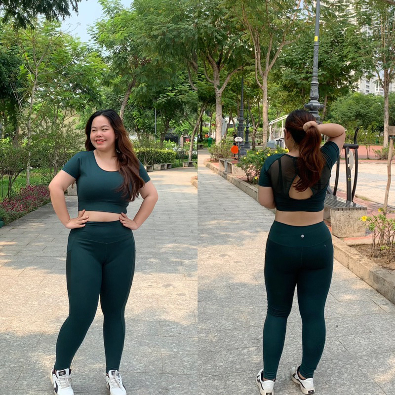 Set dài croptop phối lưới tập gym yoga bigsize chất thun poly co dãn hút mồ hôi kèm mút ngực màu xanh đen cam