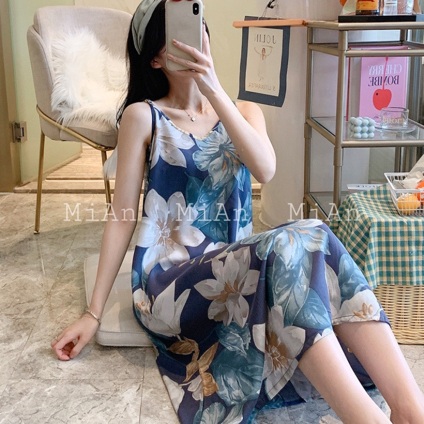 Váy Lanh 2 Dây Mặc Hè Mát Mẻ - Váy Mặc Nhà, Váy Ngủ Dễ Thương - Hàng Quảng Châu