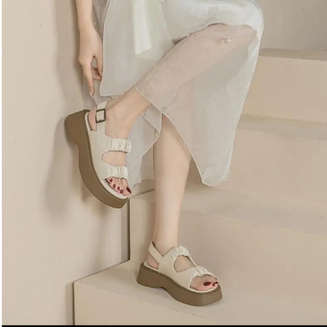 Free ship Sandal 3p đế màu 2 quai ngang nhún bèo phong cách hàn quốc siêu xinh