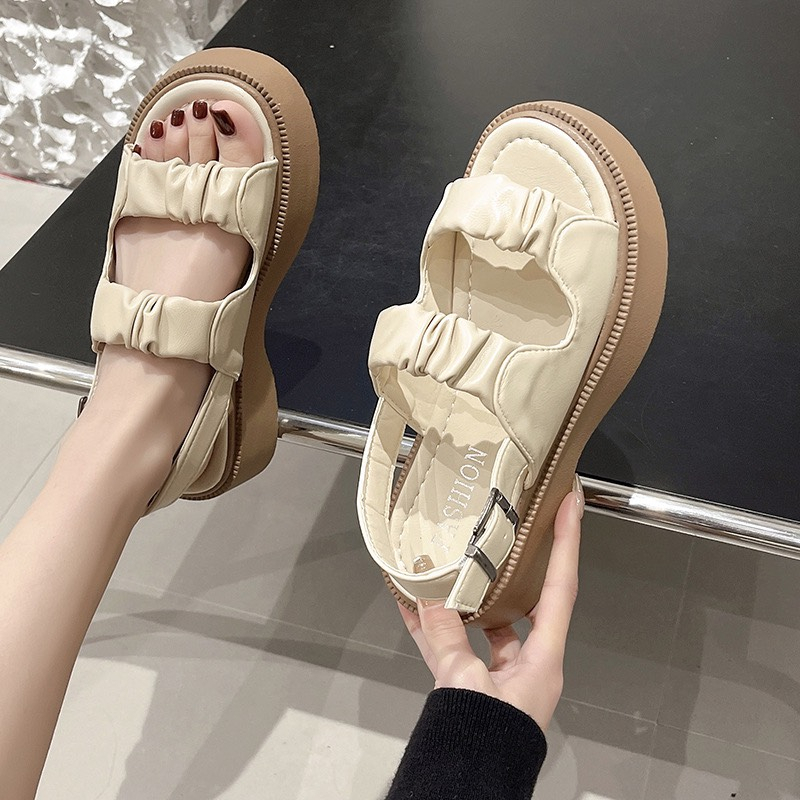 Free ship Sandal 3p đế màu 2 quai ngang nhún bèo phong cách hàn quốc siêu xinh