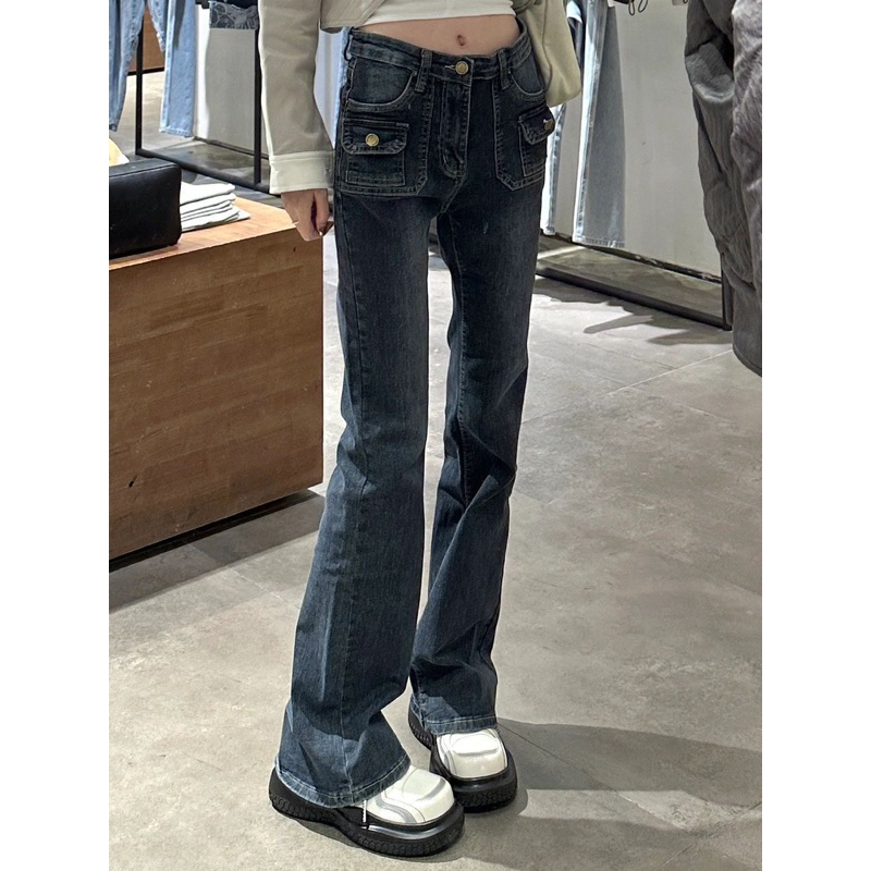 QUẦN JEAN TÚI VUÔNG ỐNG LOE XANH ĐẬM QUẢNG CHÂU SIÊU HOT