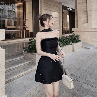 Đầm xoè phối lông đính đá siêu sang