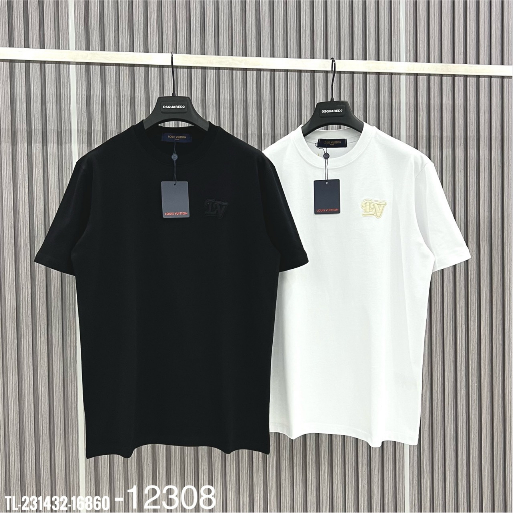 Áo phông nam nữ L.V logo chữ in lưng đơn giản chất vải cotton mát mịn - Áo thun nam nữ L.V logo chữ in lưng