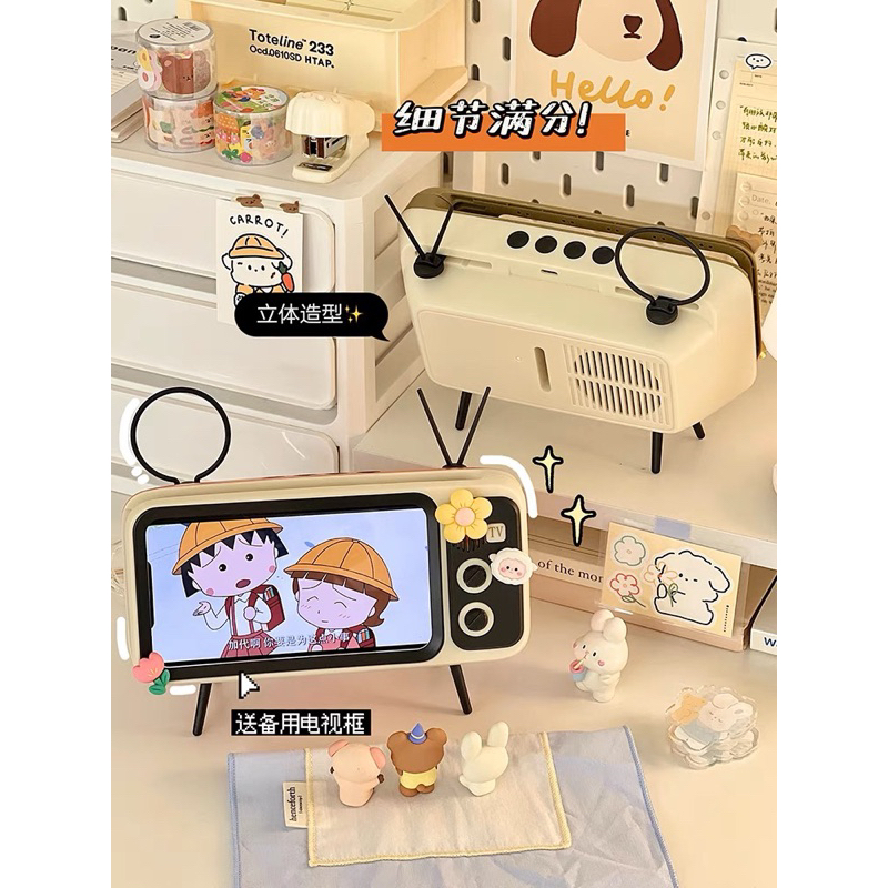 G0005_Giá đỡ điện thoại hình tivi kết hợp loa bluetooth không dây 2in1 phong cách vintage