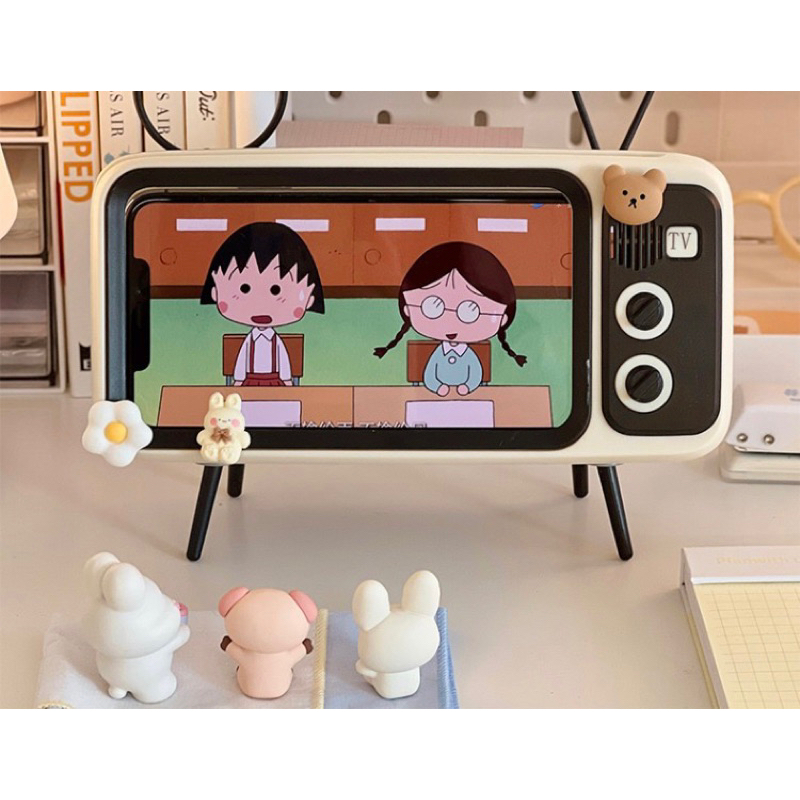 G0005_Giá đỡ điện thoại hình tivi kết hợp loa bluetooth không dây 2in1 phong cách vintage