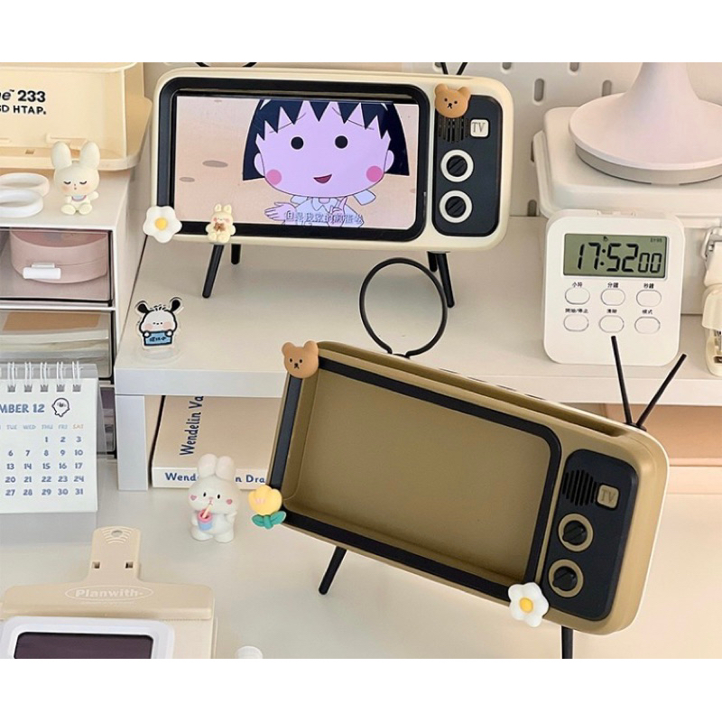 G0005_Giá đỡ điện thoại hình tivi kết hợp loa bluetooth không dây 2in1 phong cách vintage