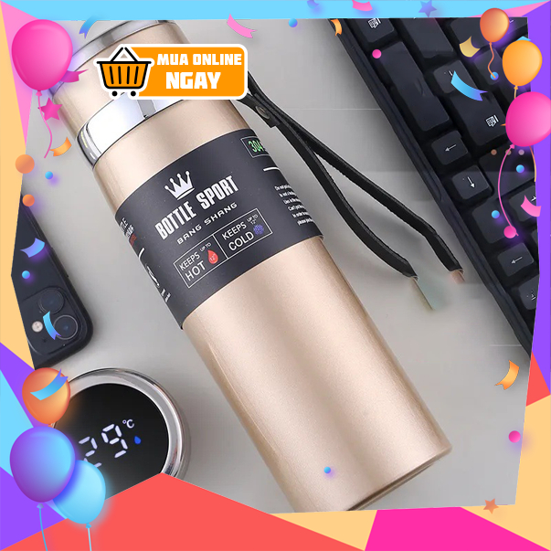 Bình Giữ Nhiệt + Cảm biến nhiệt Inox Bottle Sport 800ML-1000ML INOX Có Dây Xách Happy Home 1977