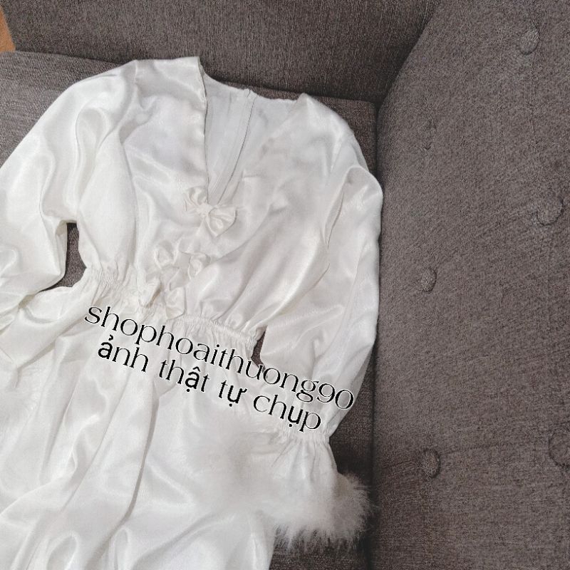 Jum lụa tay dài phối lông vũ loại đẹp ( ảnh sàn tự chụp )