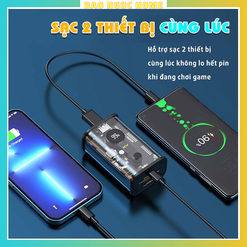 Pin Sạc Dự Phòng 10000 mAh BAONGOCHOME Trong Suốt Cao Cấp Sạc 2 Thiết Bị Cùng Lúc