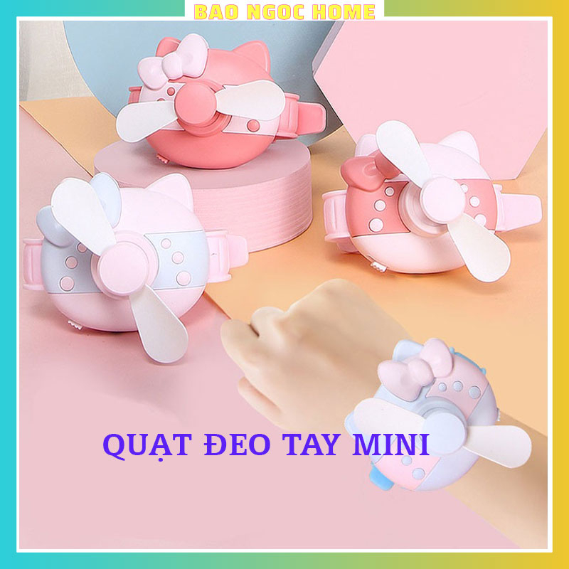 Quạt Mini Đeo Tay BAONGOCHOME Sạc USB Cho Bé Hình Hello Kitty Ngộ Nghĩnh