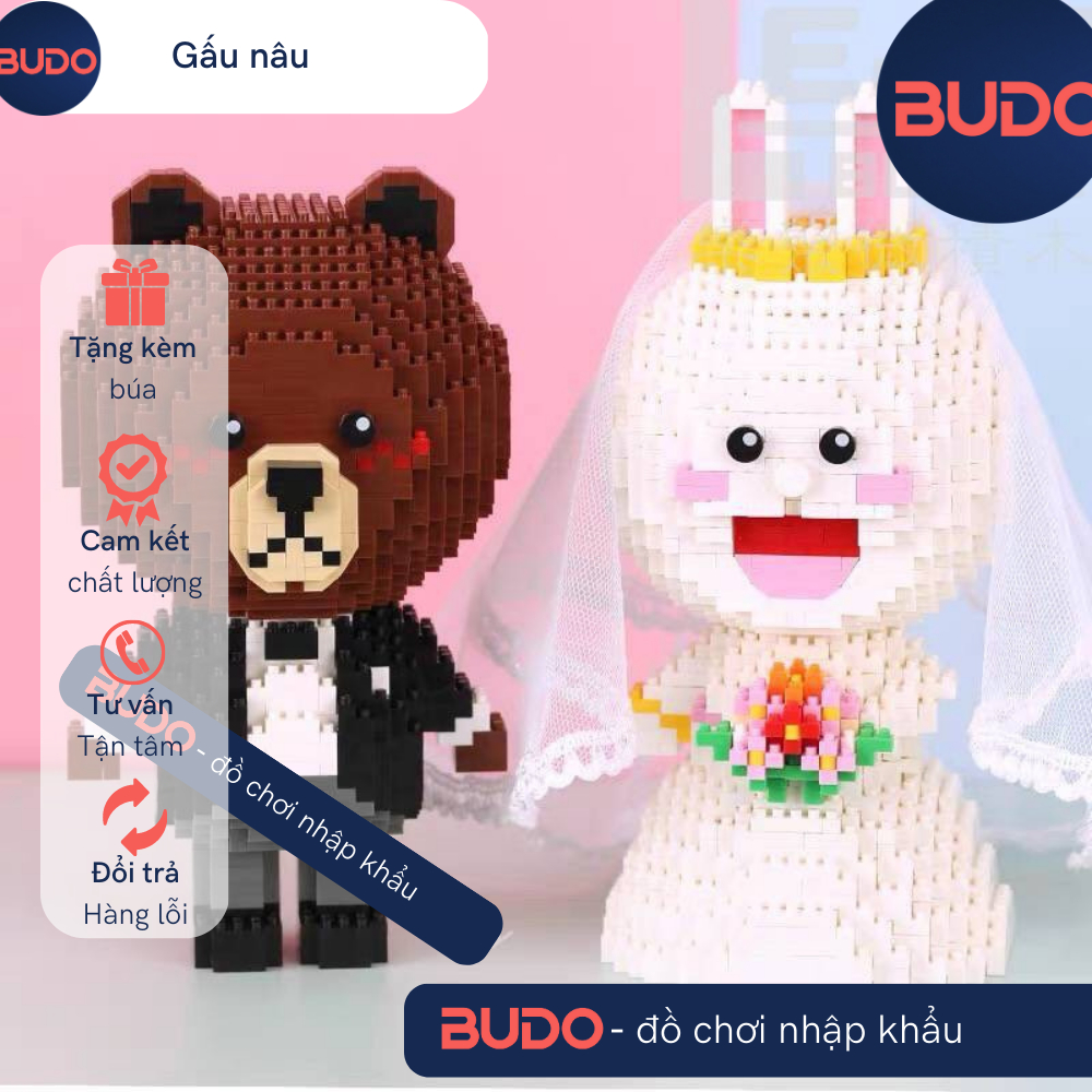 Bộ lắp ráp Le go cô dâu, chú rể ( gấu nâu, thỏ trắng ). Tặng búa mỗi sản phẩm