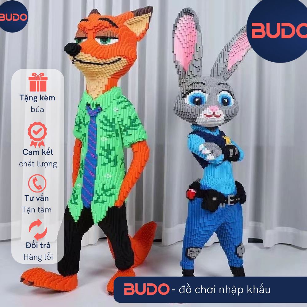Đồ Chơi Lắp Ráp Mô Hình Zootopia Thỏ Judy and Cáo Nick Cỡ Lớn 115cm, Thỏ ZOOTOPIA, Cáo ZOOTOPIA le go 1m