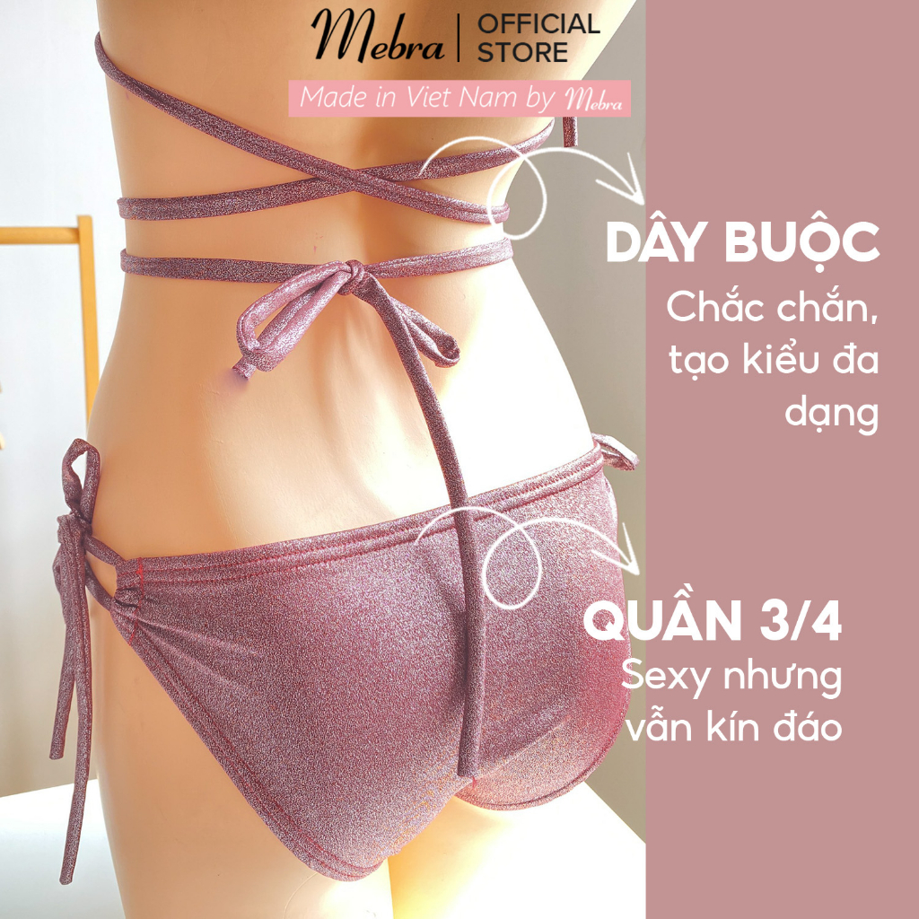 [ Bikini 2023 ] Set bikini đi biển đi bơi hai mảnh dây buộc ánh nhũ kim tuyến cực sexy có đệm mỏng Mebra B001