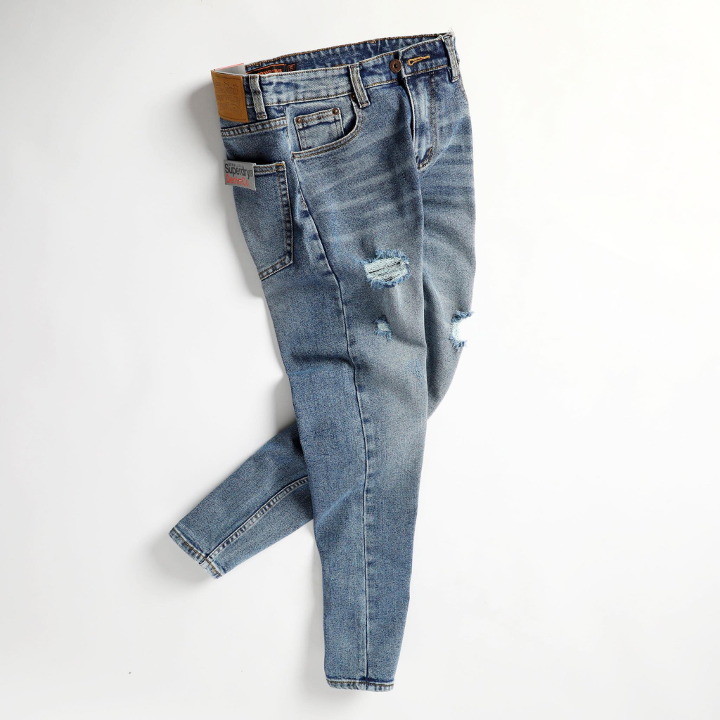 Quần jean nam rách gối co giãn hàng xuất khẩu cao cấp slim fit ôm nhẹ 2 màu VNXK