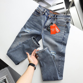 Quần jean nam rách gối co giãn hàng xuất khẩu cao cấp slim fit ôm nhẹ 2 màu VNXK