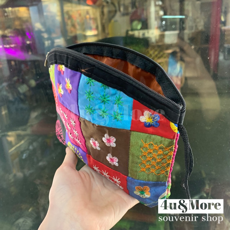 Túi ví vải xách tay thêu thổ cẩm hình khối phong cách bohemian