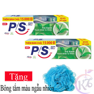 Combo 2 cây Kem đánh răng P/s Trà Xanh tuýp 180g bảo vệ 123 + bàn chải đánh răng Tặng bông tắm màu ngẫu nhiên