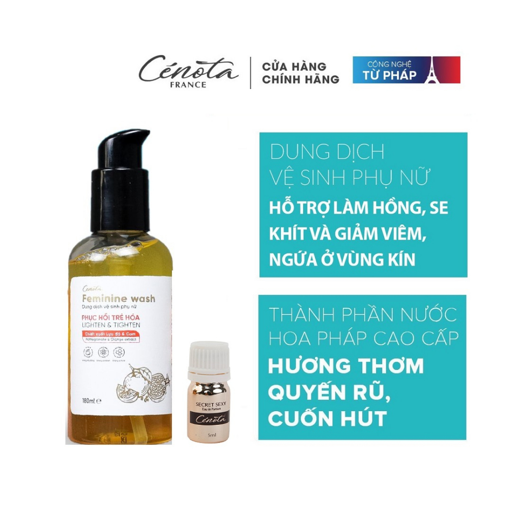 [Hàng Chính Hãng, che tên sản phẩm] Dung dịch vệ sinh phụ nữ Cenota 180ml TẶNG KÈM Nước hoa vùng kín Cenota SC200