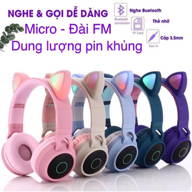 Tai nghe chụp , tai mèo cute đèn nháy đa màu
