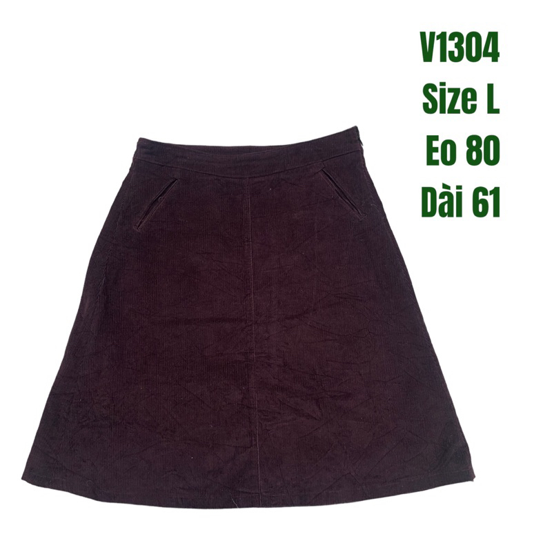Chân váy chữ A V1304 size lớn cạp bản to chất nhung tăm không bạc 2hand Nhật si ảnh thật