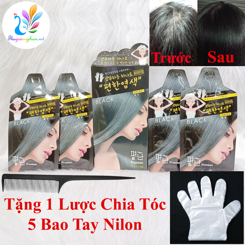 Hộp 5 Gói Nhuộm Phủ Bạc Thảo Dược Hàn Quốc Pyeonan Màu Đen