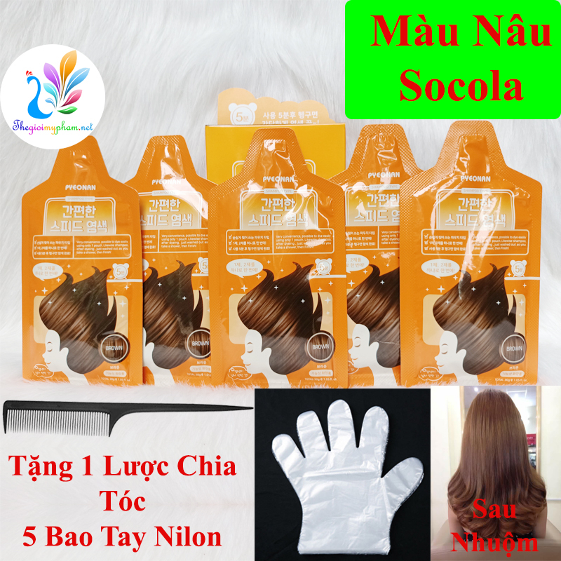 Hộp 5 Gói Nhuộm Phủ Bạc Thảo Dược Hàn Quốc Pyeonan Màu Nâu Socola