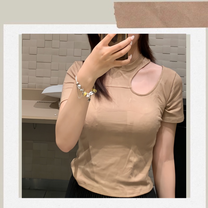 Áo khoét vai giọt nước chất cotton lạnh co dãn bốn chiều