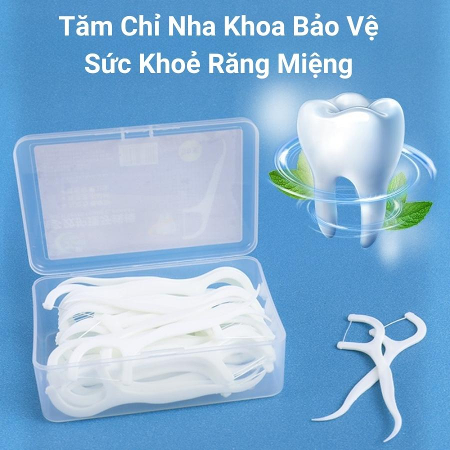 Hộp 50 cái tăm chỉ nha khoa vệ sinh kẽ răng chân nướu chuyên dụng.