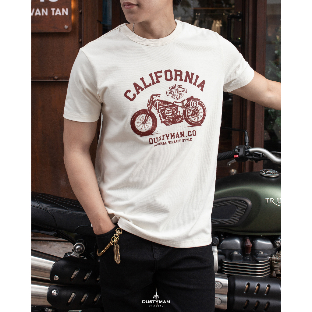 Áo Thun Nam In Hình Motor Cổ Điển DUSTYMAN - Vải 100% Cotton - Form Regular Fit - California