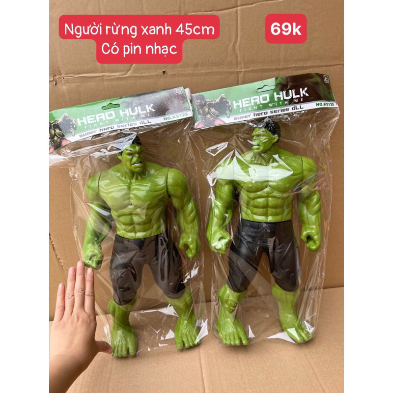 MÔ HÌNH SIÊU NHÂN HULK SIÊU ANH HÙNG NGƯỜI RỪNG XANH CHO BÉ CÓ ĐÈN CÓ NHẠC SIZE 45CM